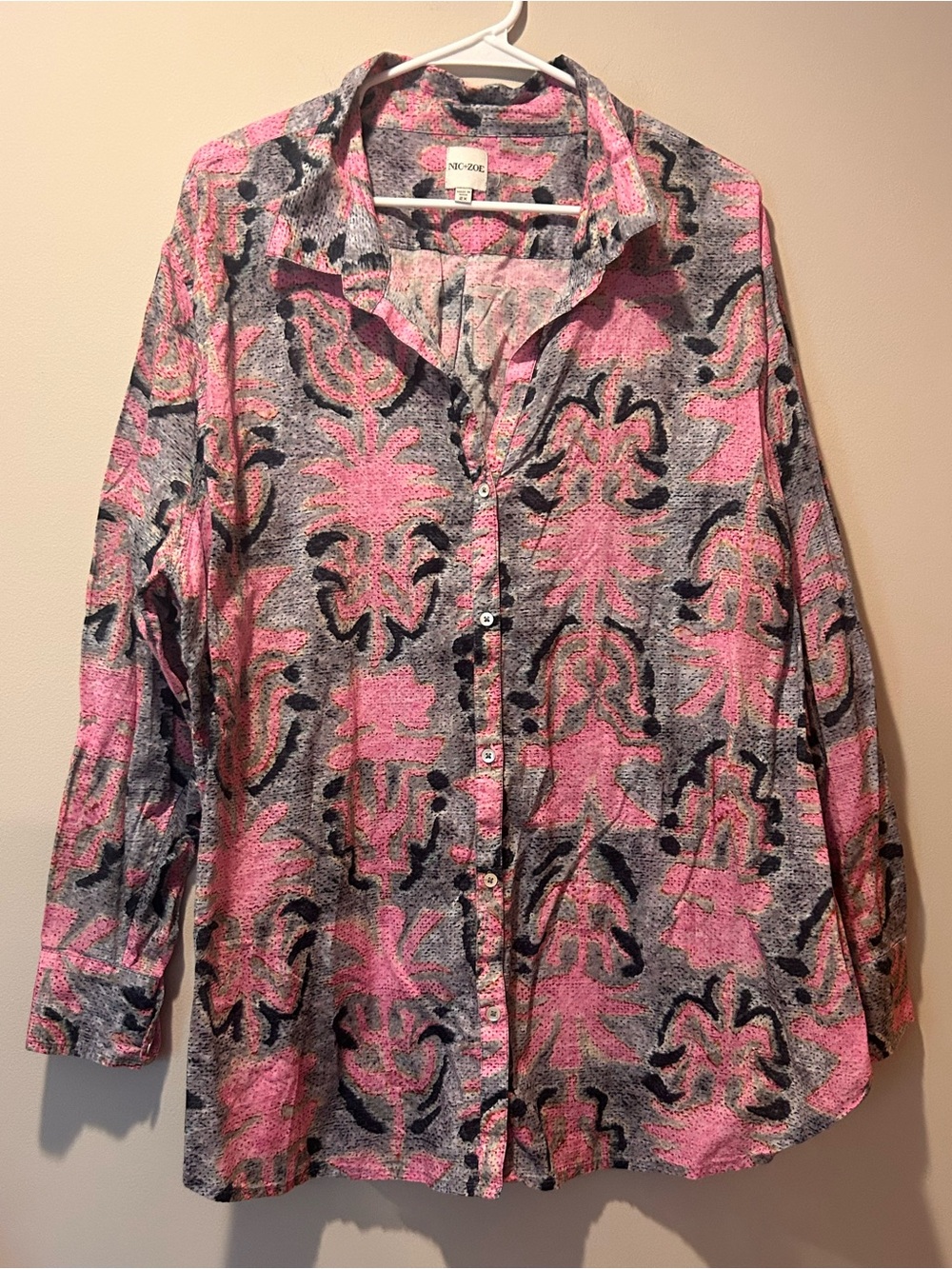 Nic + Zoe Women’s Petal Patch Button Shirt Boho Peasant Plus Size 2X 100% Cotton - Picture 2 of 5